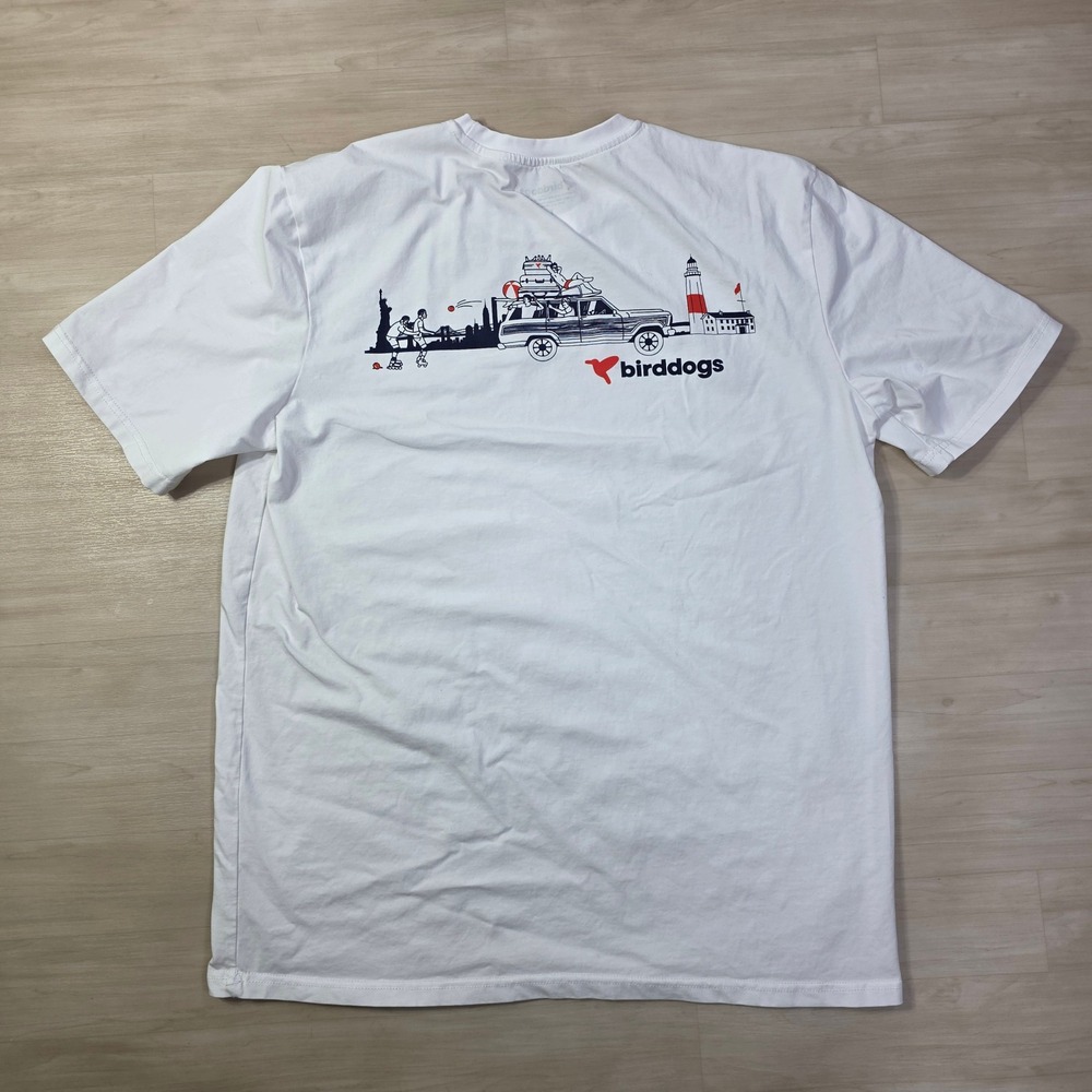 Birdogs Mens White Sharehouse Shirt Large Graphic Print Short Sleeve‎ Tee